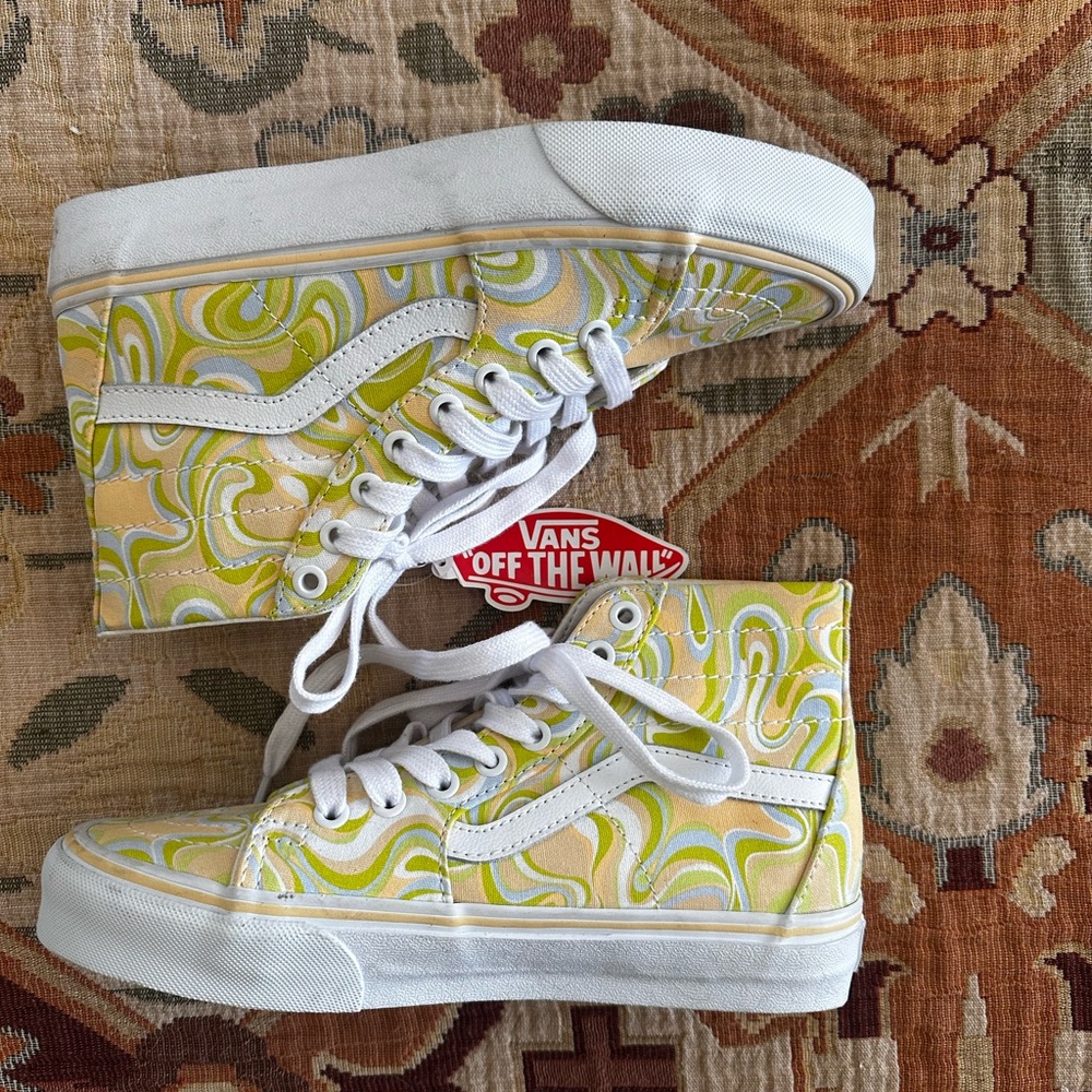 NWT Vans Sk8-Hi Tapered Swirl Lime Green Skate Shoes, size 7